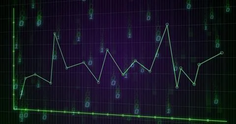 Image of binary coding and digital data processing over dark background 库存照片