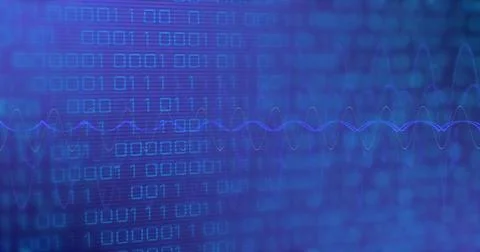 Image of binary coding and digital data processing over connections Stock Photos