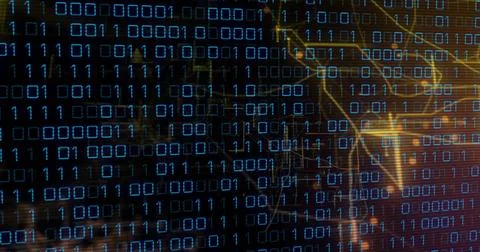 Image of binary coding and digital data processing over connections Stock Photos
