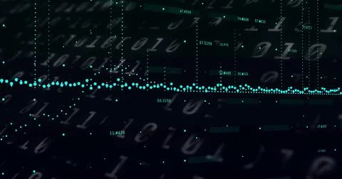 Image of binary coding and financial data processing Stock Photos