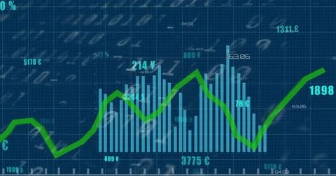 Image of binary coding and financial data processing Stock Photos