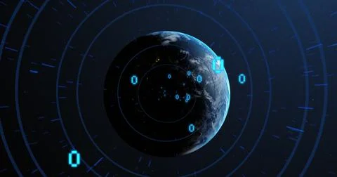 Image of binary coding and globe on black background イラスト素材
