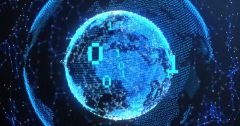 Image of binary coding and globe on black background イラスト素材