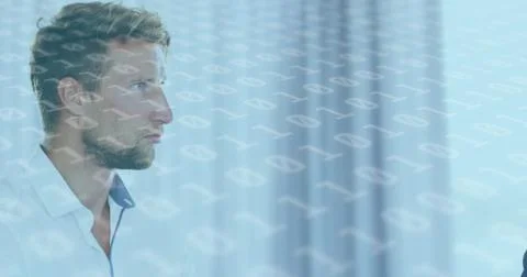 Image of binary coding and padlock security interface with businessman in 库存照片