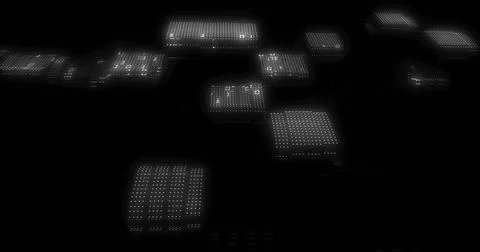 Image of binary coding data processing over screens on black background Stock Illustration