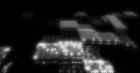 Image of binary coding data processing over screens on black background Stock Illustration