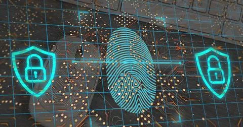 Image of binary coding data processing over grid on blue background 스톡 일러스트