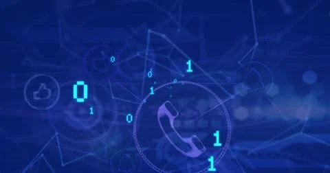 Image of binary coding, data processing and connections on blue background Stock Illustration