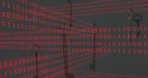 Image of binary coding data processing over scope scanning Illustrazione stock