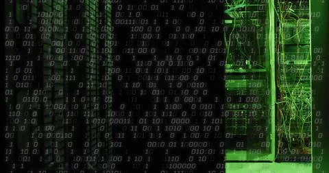 Image of binary coding data processing over computer servers Stock Illustration