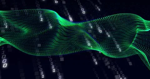 Image of binary coding data processing and connections on black background Stock-Illustration