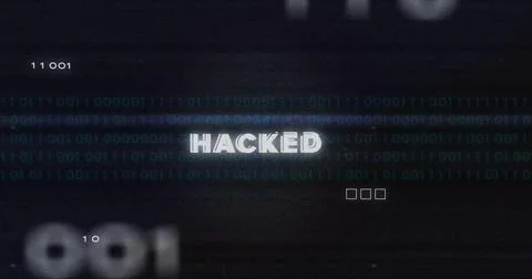 Image of binary coding data processing over hacked text Stock Illustration