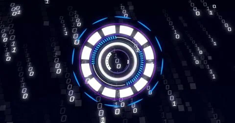 Image of binary coding data processing over scope scanning on black background Stock Illustration