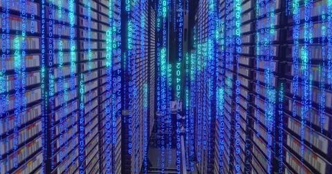 Image of binary coding data processing over computer servers Foto stock