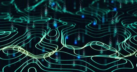 Image of binary coding data processing over network of connections Stock Photos