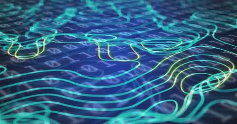 Image of binary coding data processing and network of connections Stock Photos