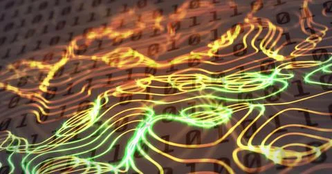 Image of binary coding data processing and network of connections Stock Photos