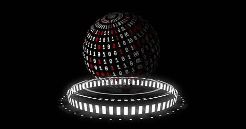 Image of binary coding data processing over globe 스톡 사진