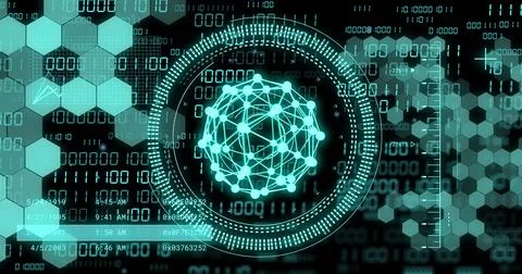 Image of binary coding data processing over globe Stock Photos