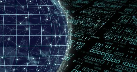 Image of binary coding data processing over globe Stock Photos