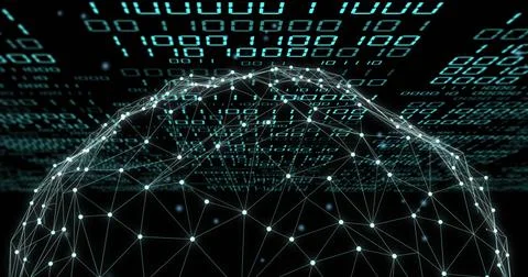 Image of binary coding data processing over globe Stock Photos