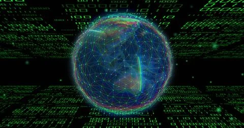 Image of binary coding data processing over globe Stock Photos