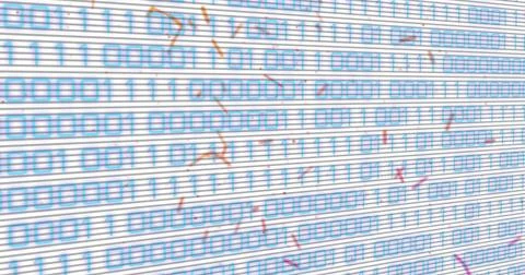 Image of binary coding data processing over networks of connections Stock Photos