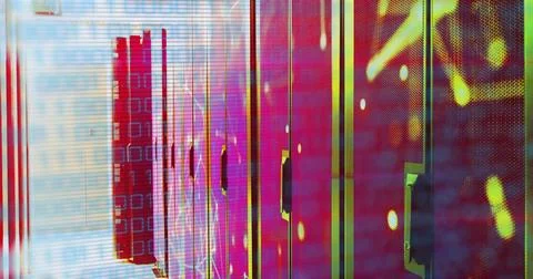 Image of binary coding data processing over networks of connections and computer Stock Photos