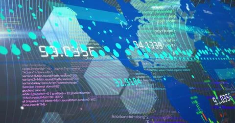 Image of binary coding data processing and network of connections 스톡 사진