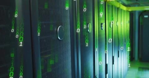 Image of binary coding digital data processing over computer servers Stock Illustration