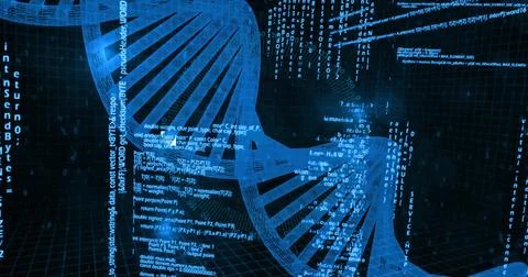 Image of binary coding digital data processing over dna strand Stock Illustration