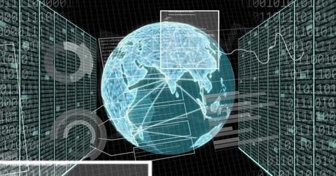 Image of binary coding, digital data processing over globe Stock Illustration