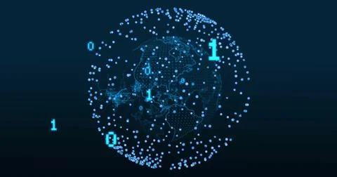 Image of binary coding digital data processing over globe Stock Photos