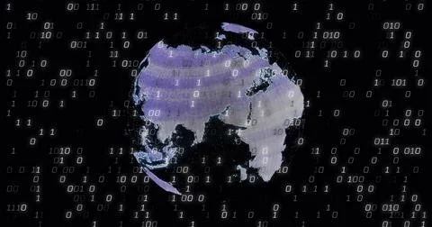 Image of binary coding digital data processing over globe Stock Photos