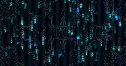Image of binary coding digital data processing over black background 库存照片