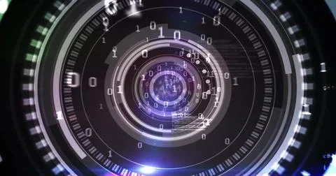 Image of binary coding, digital data processing and scope scanning Stock Photos
