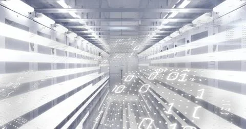 Image of binary coding digital data processing over computer servers Foto stock