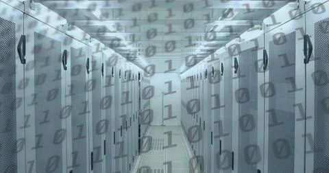Image of binary coding numbers changing over computer servers Stock Illustration