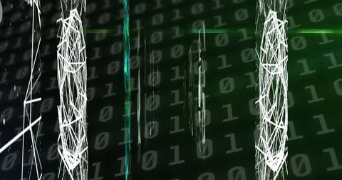 Image of binary coding numbers changing over networks of connections Stockillustratie