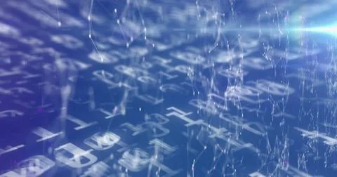 Image of binary coding numbers changing over networks of connections Illustrazione stock