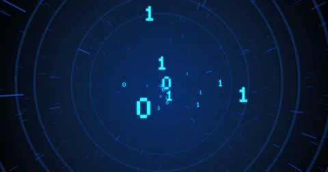 Image of binary coding over circles on blue background 스톡 일러스트