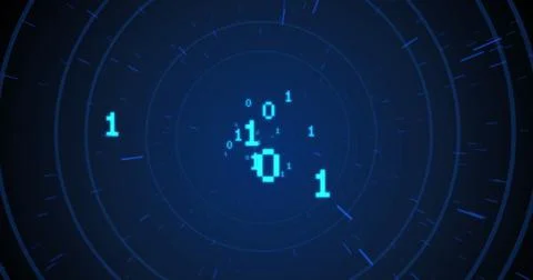 Image of binary coding over circles on blue background 스톡 일러스트