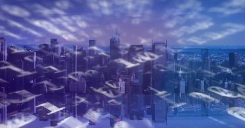 Image of binary coding over cityscape 写真素材