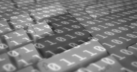 Image of binary coding over computer keyboard on grey background 스톡 사진