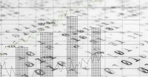 Image of binary coding over financial data processing Stock Photos