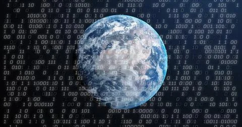 Image of binary coding over globe Stockillustratie