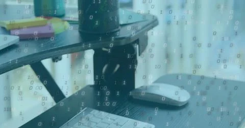 Image of binary coding over office Stock Photos