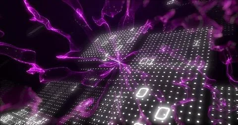 Image of binary coding over purple shapes 库存照片