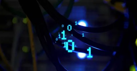 Image of binary coding over server room Stock Illustration