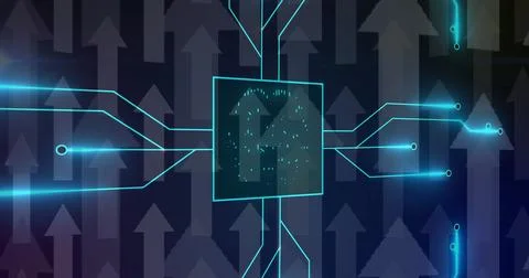 Image of biometric brain, digital data processing over circuit board Stock Illustration